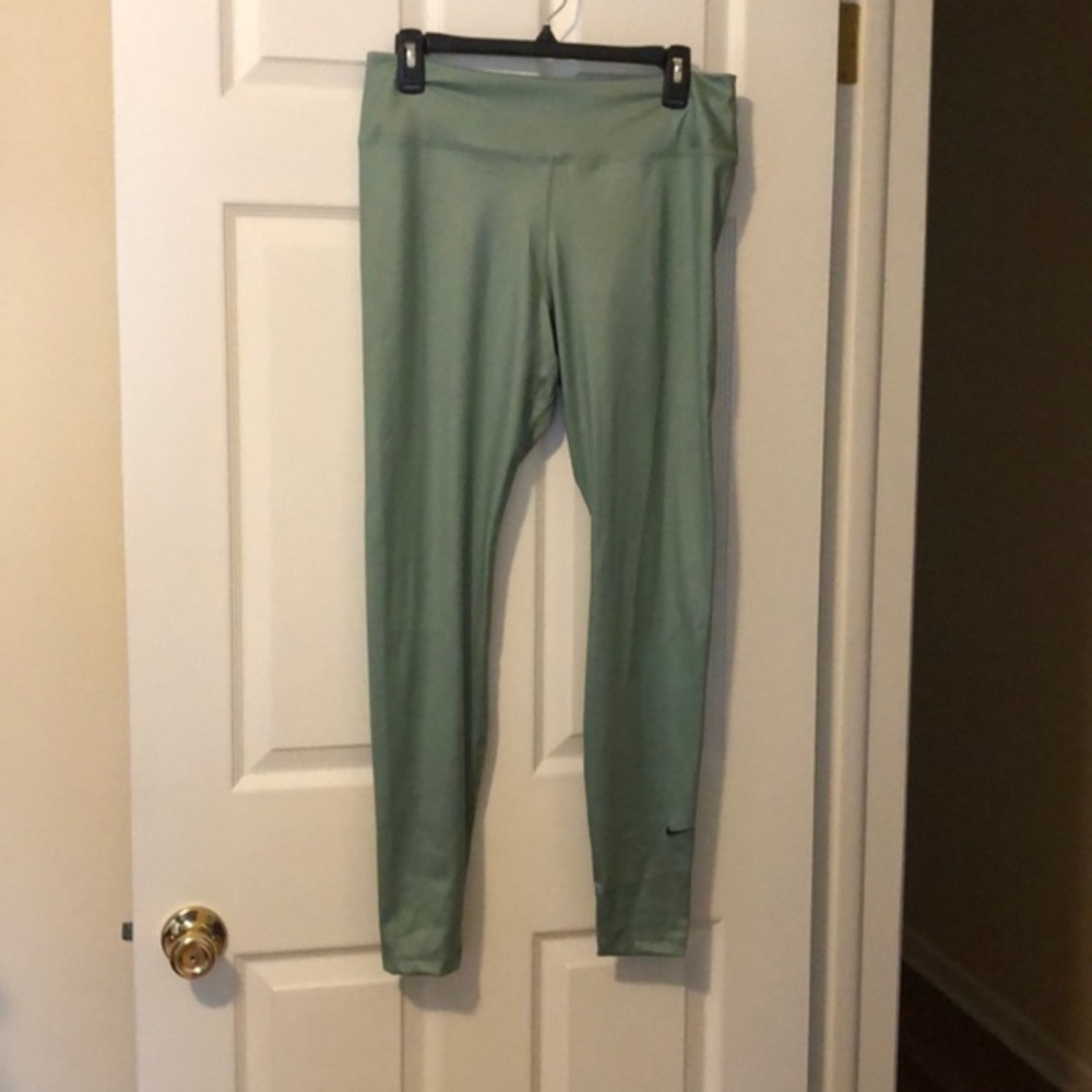 NEW WOMENS Nike One Mid Rise Shine Active Leggings sz L Full Length Green